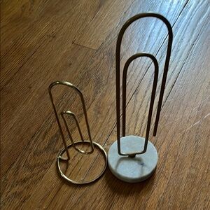 Gold Paperclip Functional Sculptures (One with Marble Base)